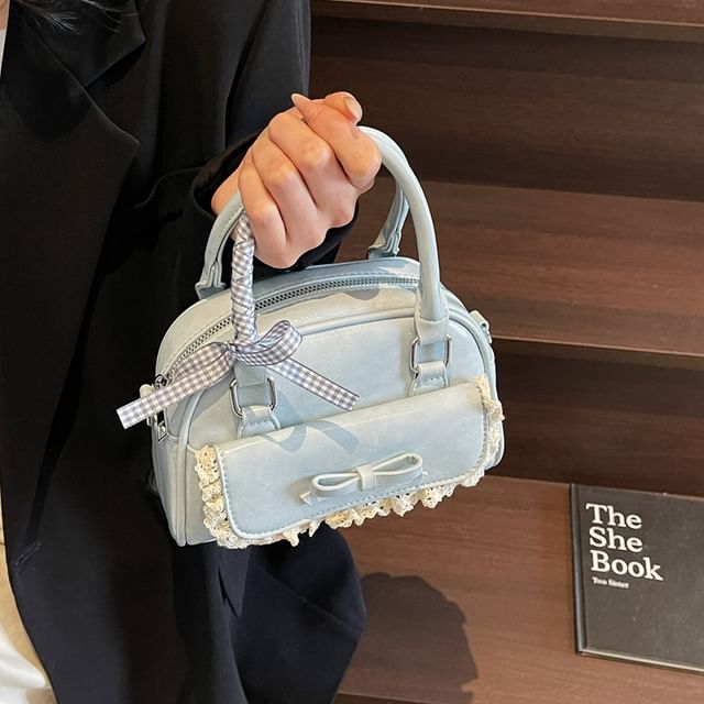 KOCORE-Bow Ruffle Crossbody Bowler Bag