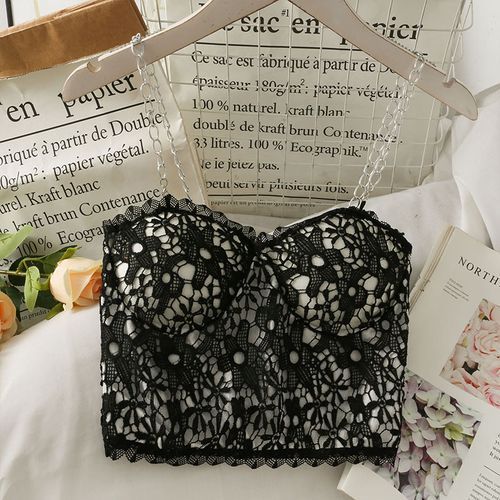 Lemongrass - Chain-Strap Lace Bustier Top with Pads