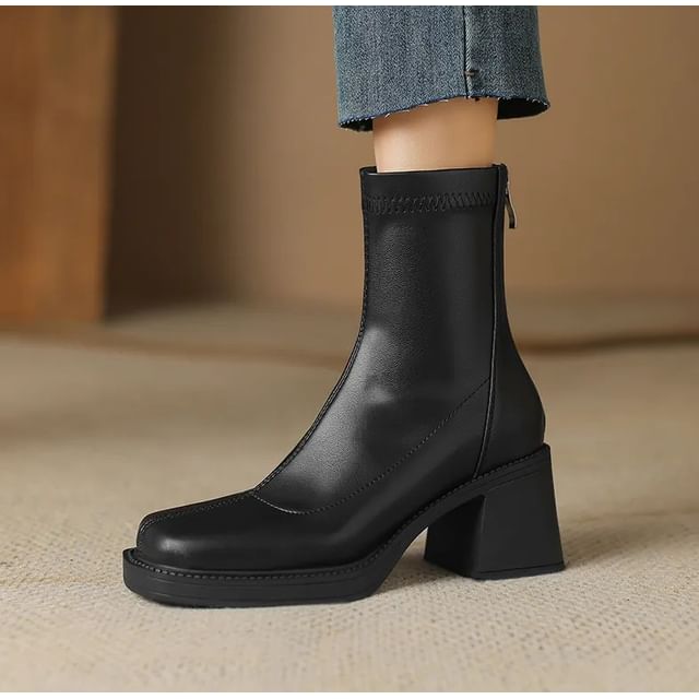 Cinnabelle - Faux Leather Chunky Heel Short Boots | YesStyle