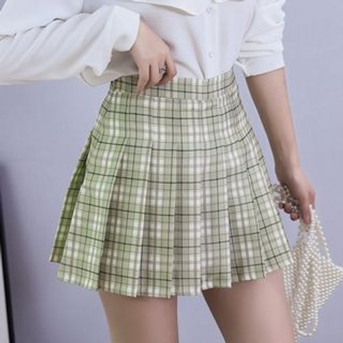 Niji Smile - Pleated Plaid Skirt with Inset Shorts | YesStyle