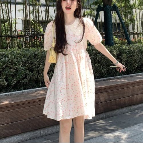 Caja So - Short-Sleeve Floral Midi A-Line Dress | YesStyle