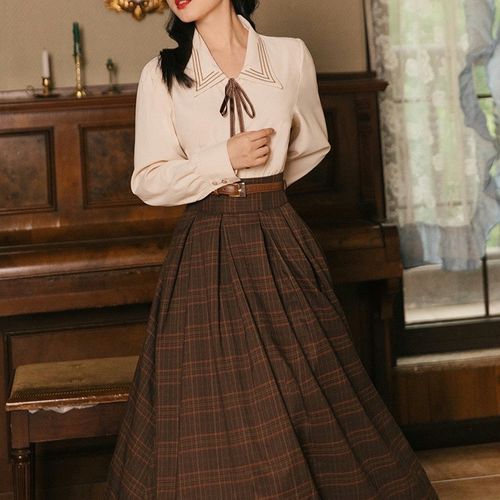 Belted plaid maxi skirt hotsell