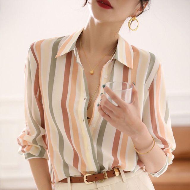 Jeonseon-Long-Sleeve Striped Shirt