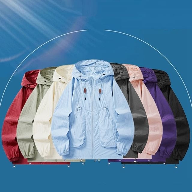 Lefitt-Plain Hooded Zip Windbreaker