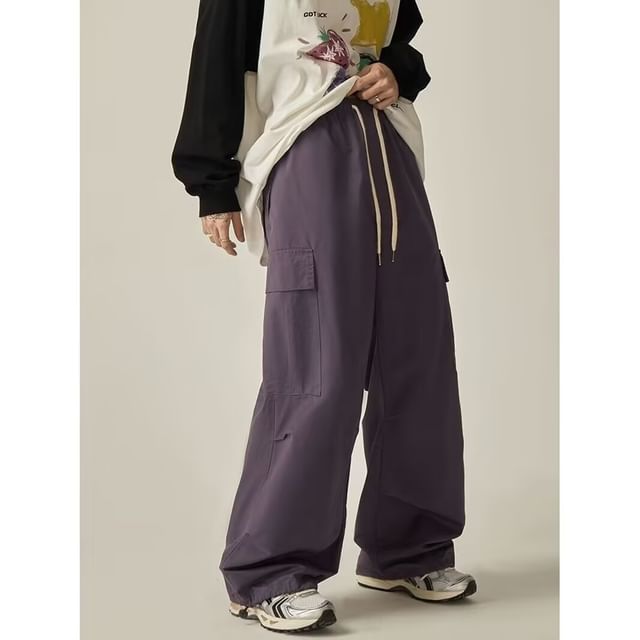 Urtishia-Drawstring Waist Straight Leg Cargo Pants