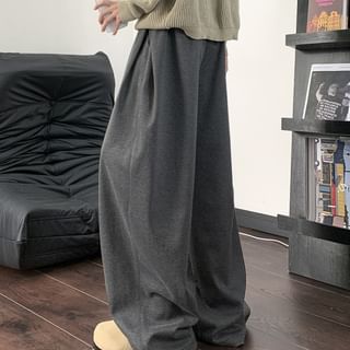 ravewider-Drawstring Waist Plain Wide Leg Sweatpants