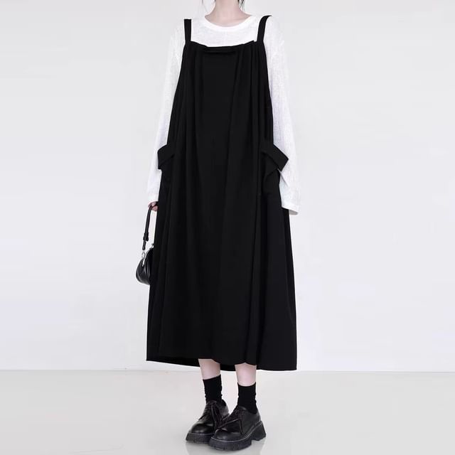 open lace back dress V-Neck Pleated Jumper - Hunter Green main image 1