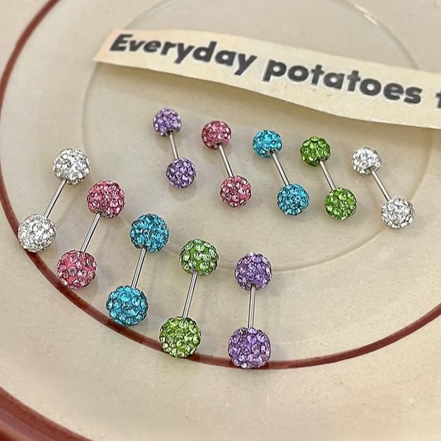 Rodiv-Rhinestone Alloy Barbell Earring Various Designs