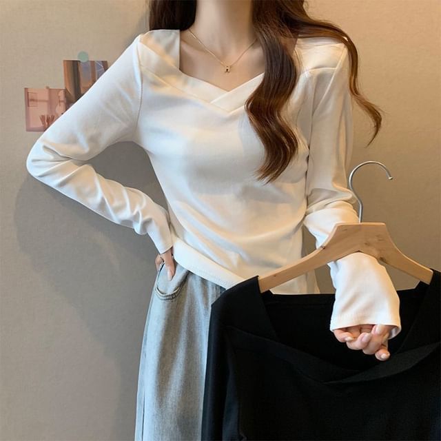 Cloud Nine-Long Sleeve V-Neck Plain Tee