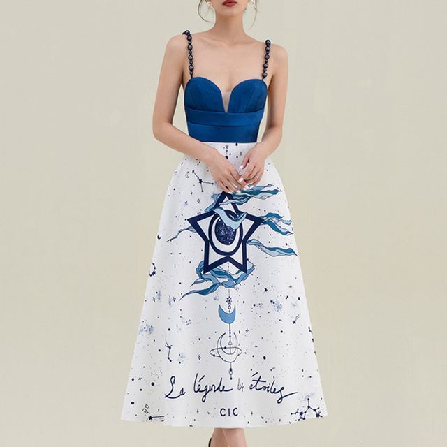 Alberlino - Bead Strap Star Print A-Line Dress | YesStyle