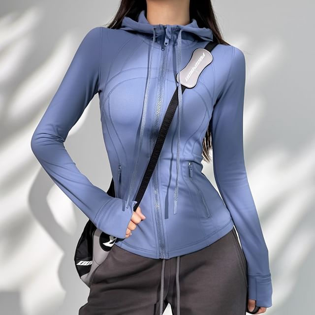 Faiar-Plain Hooded Zip Sports Jacket