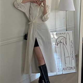 Style Meets Comfort: Felixia Long-Sleeve Plain Midi A-Line Wrap Shirt Dress