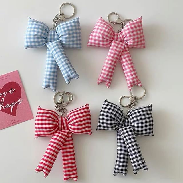 Buttermilk-Checked Print Bow Bag Charm Keychain