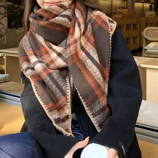 Frior-Plaid Contrast Stitching Shawl