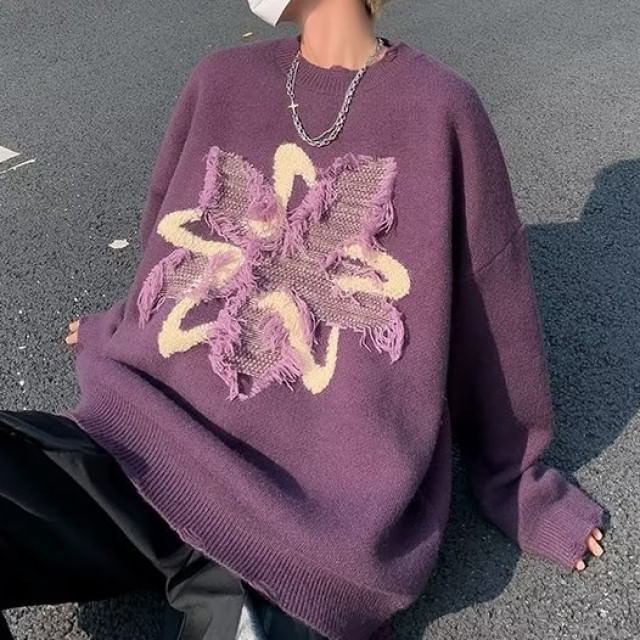GRAYCIOUS-Crew Neck Fringed Distressed Sweater