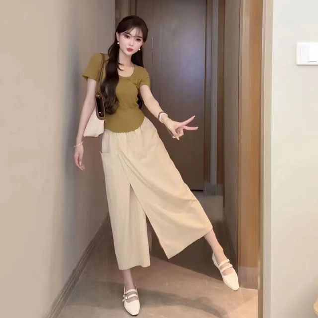 Everose-High Rise Capri Wide Leg Pants