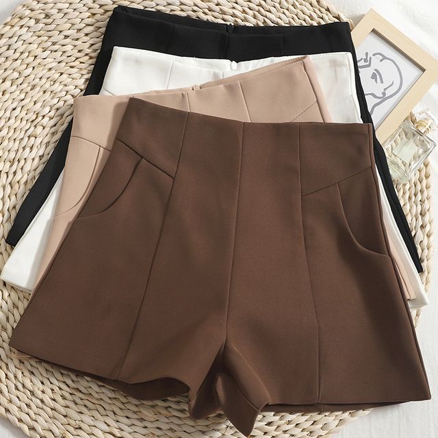 Shinsei-High Waist Plain Dress Shorts