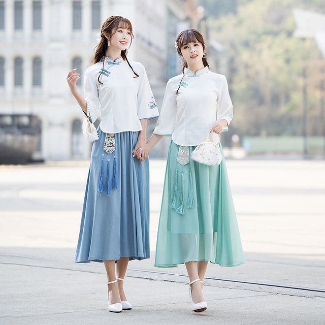 Girls Supply Traditional Chinese Midi Chiffon Skirt YesStyle