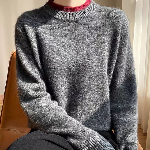 Jeonseon-Mock Two-Piece Mock Neck Contrast Trim Sweater