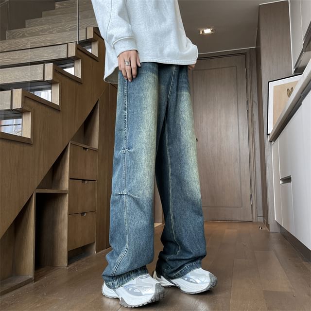 Plummie-Mid Rise Washed Straight Leg Jeans