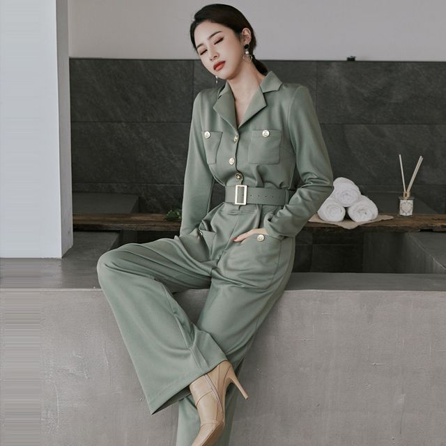 long sleeve collared jumpsuit