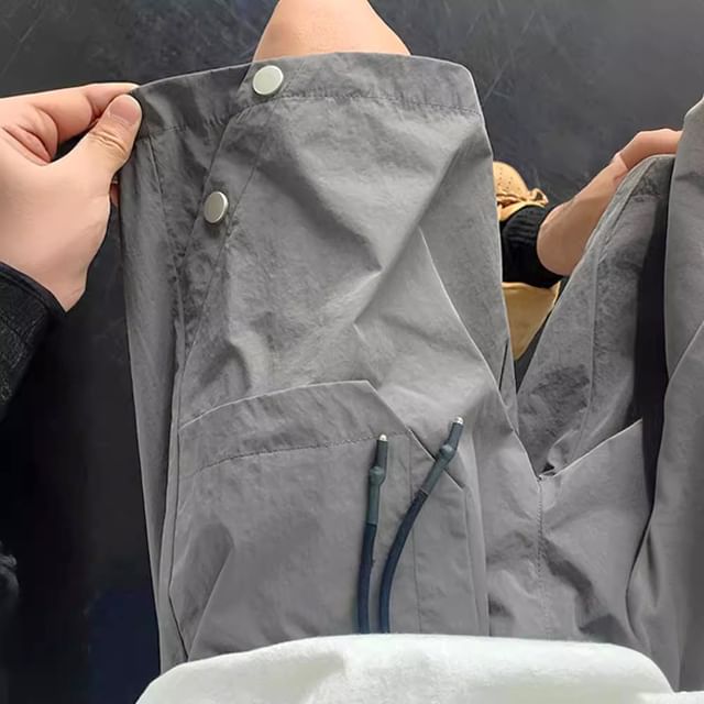 Myanderthal-Drawstring Waist Plain Cargo Shorts