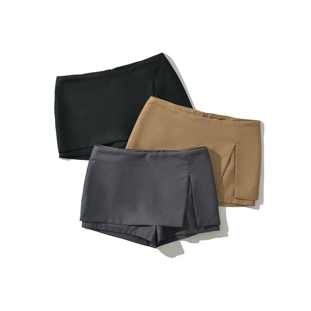 Hollahop-Low Rise Plain Slit Mini Skort