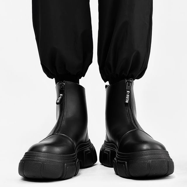 Tanzanite-Platform Panel Zip Short Boots