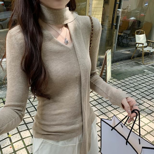 Dragan Pulse-Long Sleeve Tie Neck Plain Knit Top