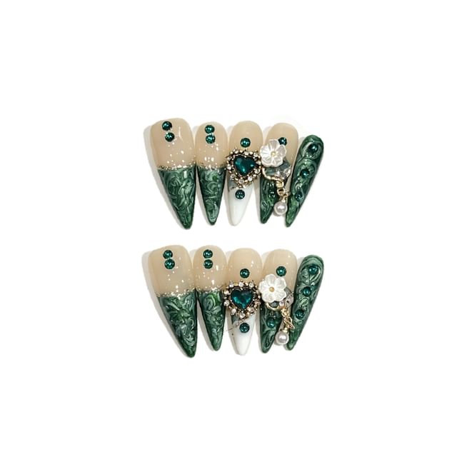 eovda-Floral Rhinestone Press On Nail