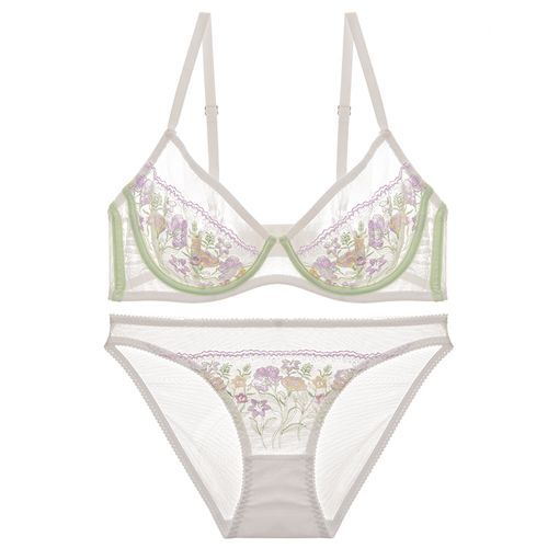 Ohnana - Floral Print Lace Bra / Panty / Set