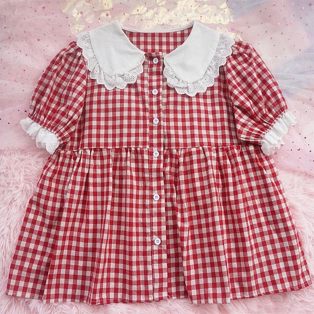 open lace back dress Red Plaid Santa Bow Sleeveless Babydoll dress main image 0