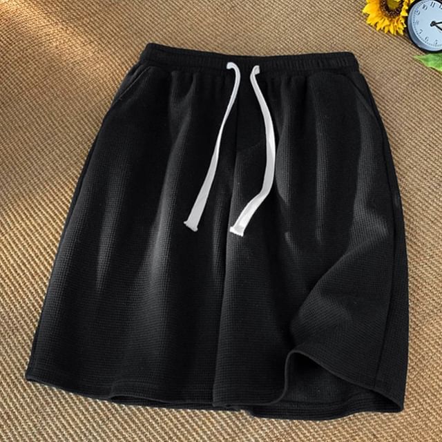Sinlarity-Drawstring Waist Plain Shorts