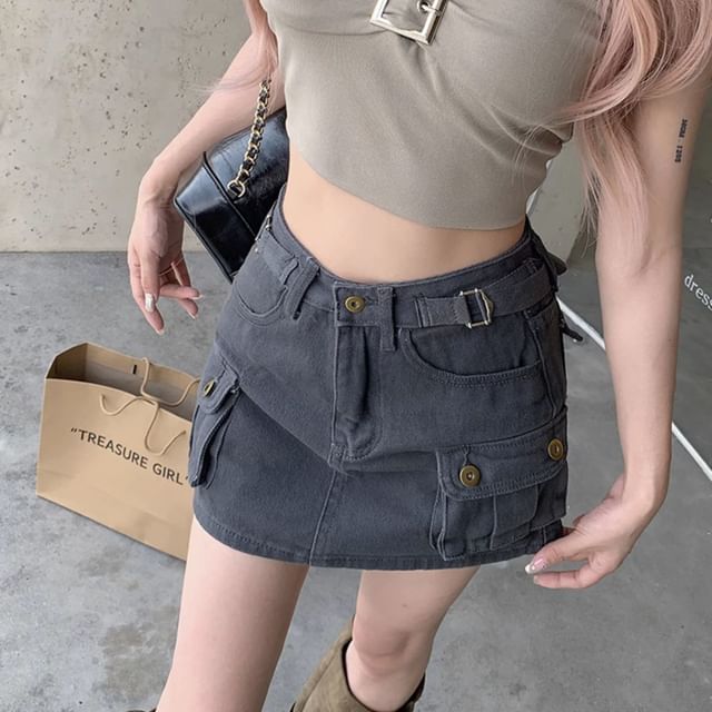 Yako-High Rise Plain Mini A-Line Skirt