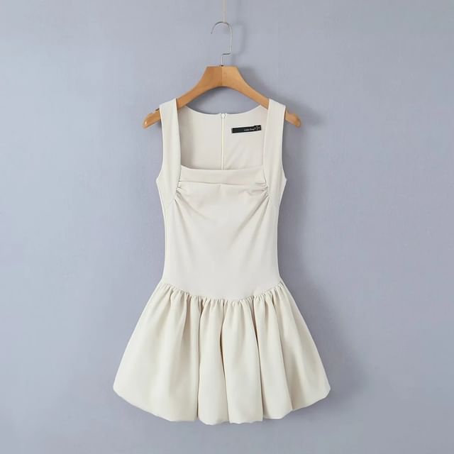 Ulark-Sleeveless Square Neck Plain Mini A-Line Dress