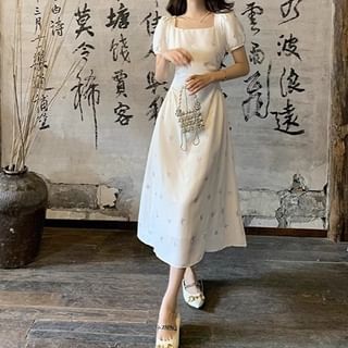 princess polly baby blue dress Secolo - Long-Sleeve V-Neck Butterfly Print Midi A-Line Dress