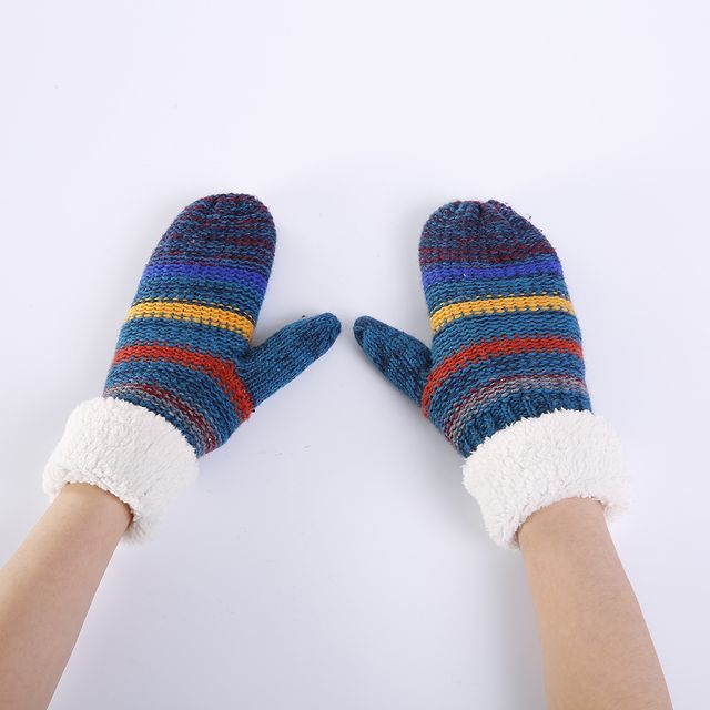 Kinoxslone-Striped Fleece Lined Knit Gloves