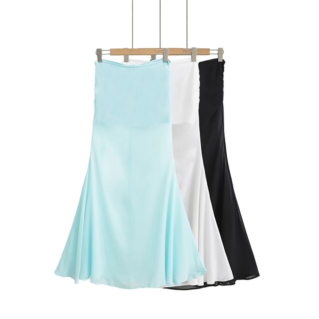Ulark-High Waist Plain Sheer Maxi Fishtail Skirt