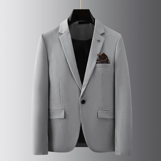 Blueforce-Notch Lapel Plain Single-Button Blazer