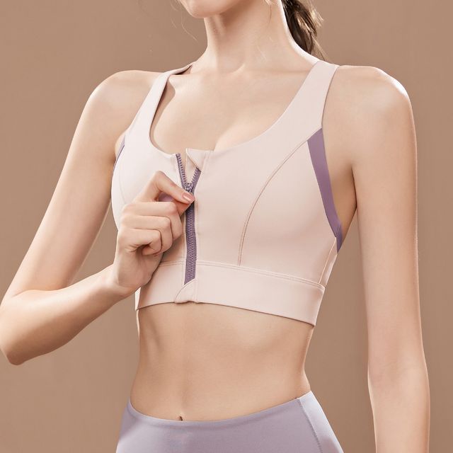 Runyz-Contrast Trim Half-Zip Sports Bra
