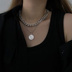 Henya - Coin Pendant Layered Alloy Necklace Henya - Coin Pendant Layered Alloy Necklace