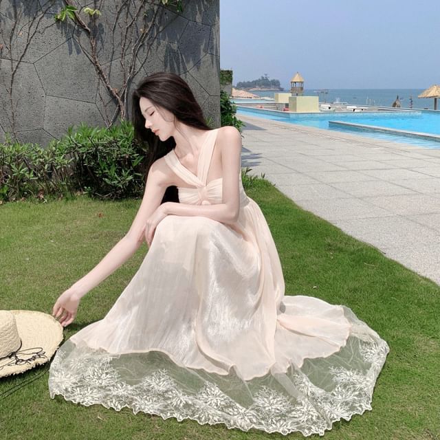 a line wedding dress body type AIKA Hawaiian pattern, soft, cool, thin, chiffon, maxi length, open ba