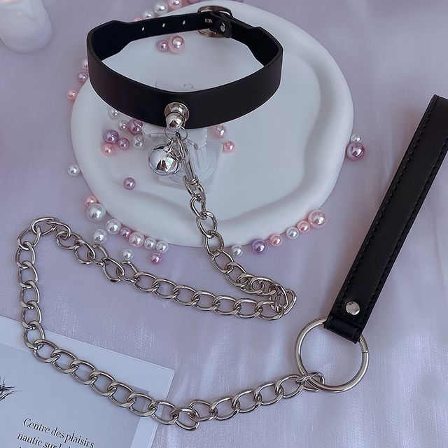 Candyiry-Bell Faux Leather Choker Leash Set