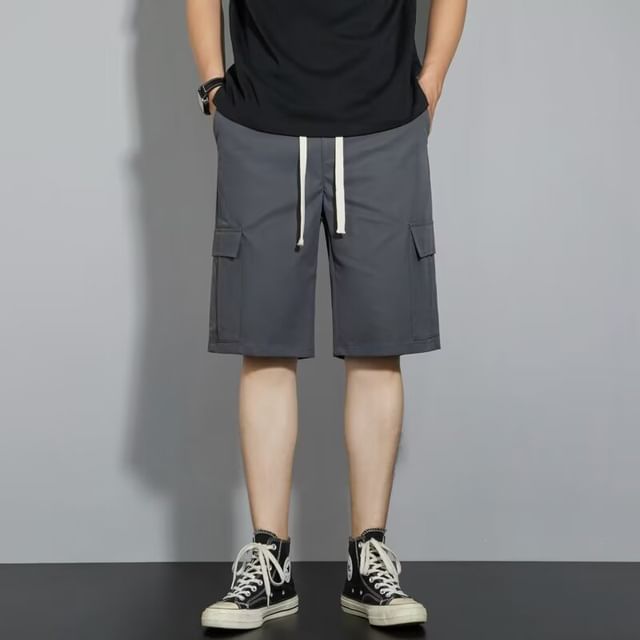 Antaeus-Mid Rise Plain Cargo Shorts