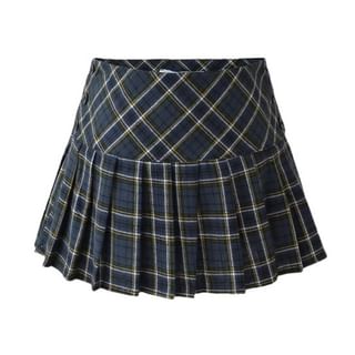 Faiar-Low Waist Plaid Pleated Buttoned Mini A-Line Skirt