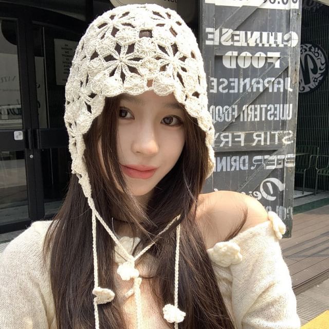 Pompabee-Plain Crochet Knit Trapper Hat