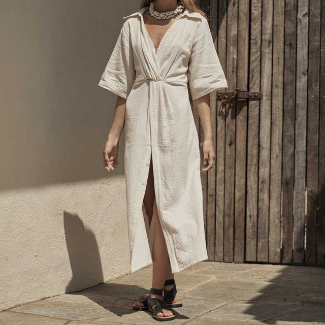 Topbae - Deep V-Neck Twist-Front A-Line Midi Dress | YesStyle Topbae - Deep V-Neck Twist-Front A-Line Midi Dress | YesStyle