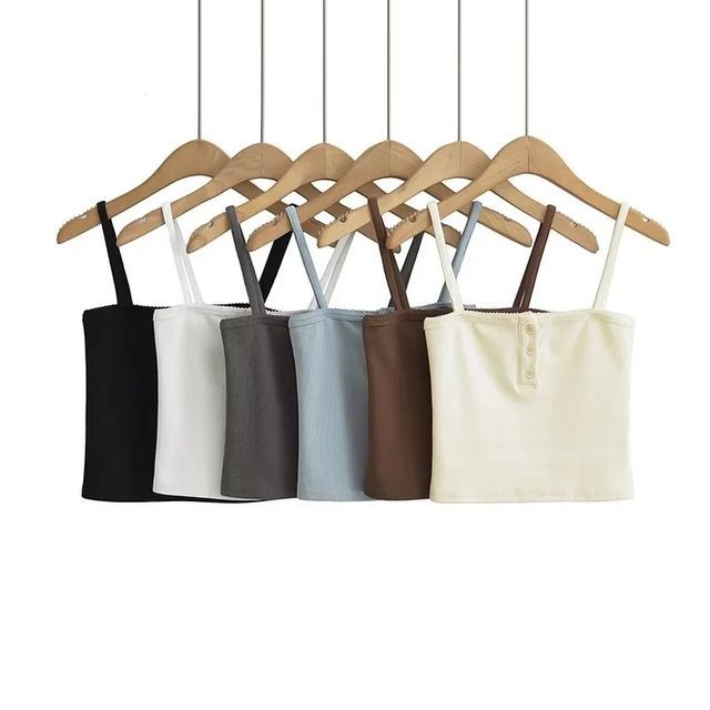 Asiris-Square-Neck Plain Lace-Trim Crop Cami Top