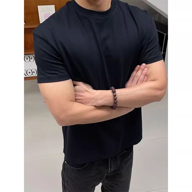 fluffush-Short-Sleeve Crew Neck Plain T-Shirt