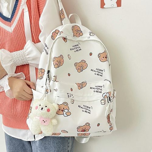 Korean Style Cute Cartoon Bear Printed Backpack For Casual Use